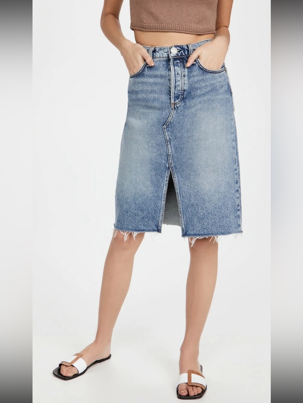 RAG & BONE Denim Midi Skirt with Front Slit